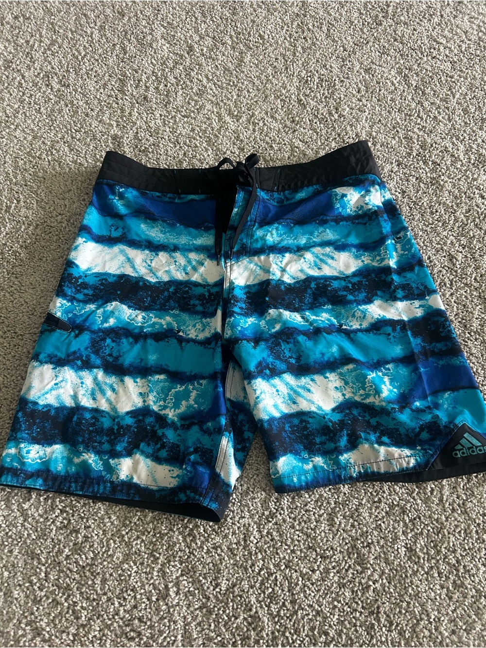 adidas Boys Blue Teal Wave Swim Trunks